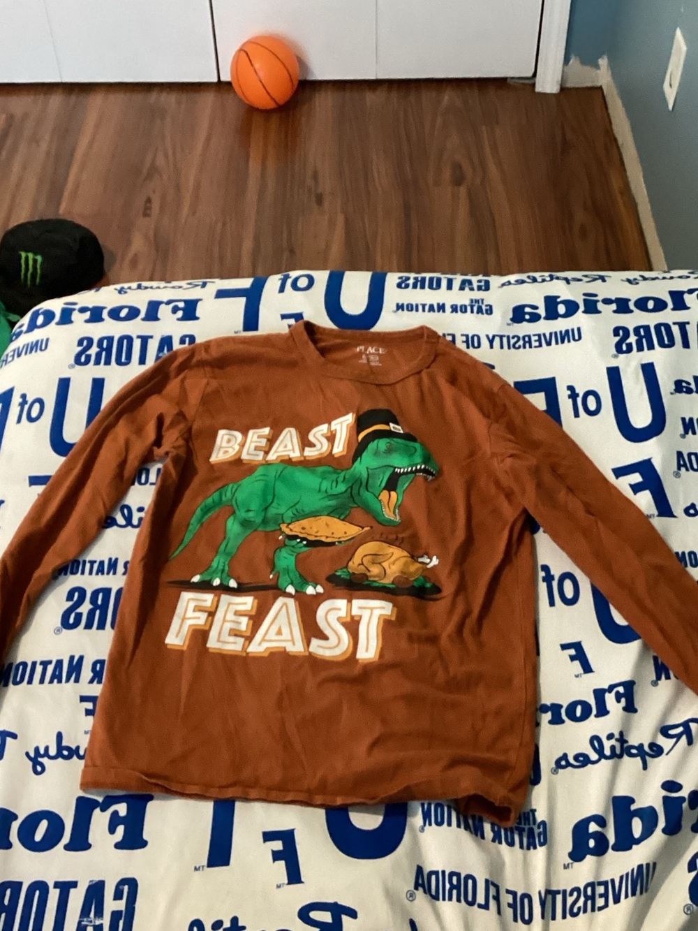 Place Brown Long Sleeve "Beast Feast" Dinosaur Tee